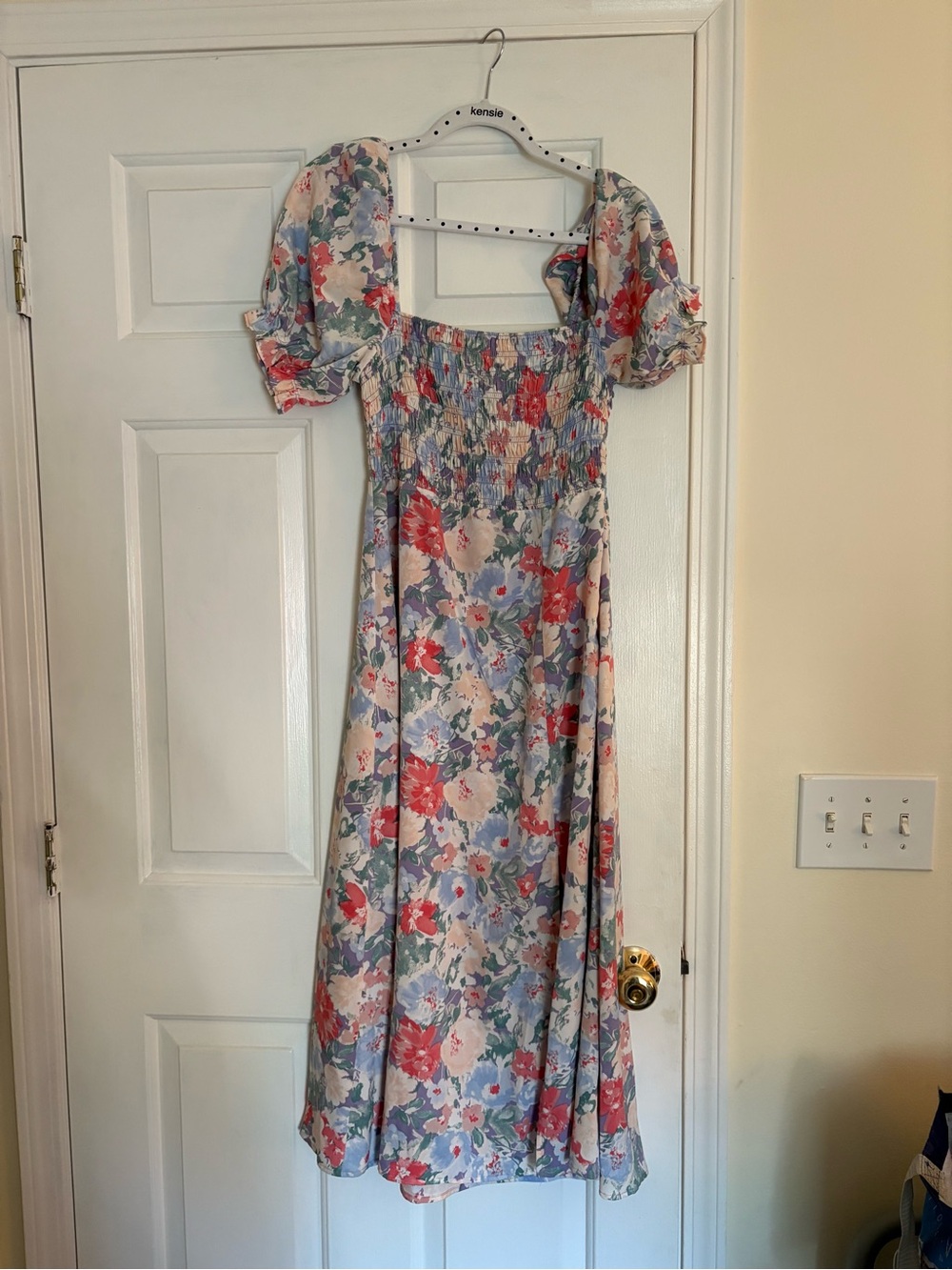 Astr Floral Midi Dress in Blue, Red, Cream